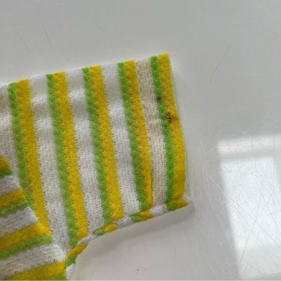 Vintage 1960s 1970s Unisex Neon Yellow Green Striped Retro Short Sleeve Top - Picture 9 of 10